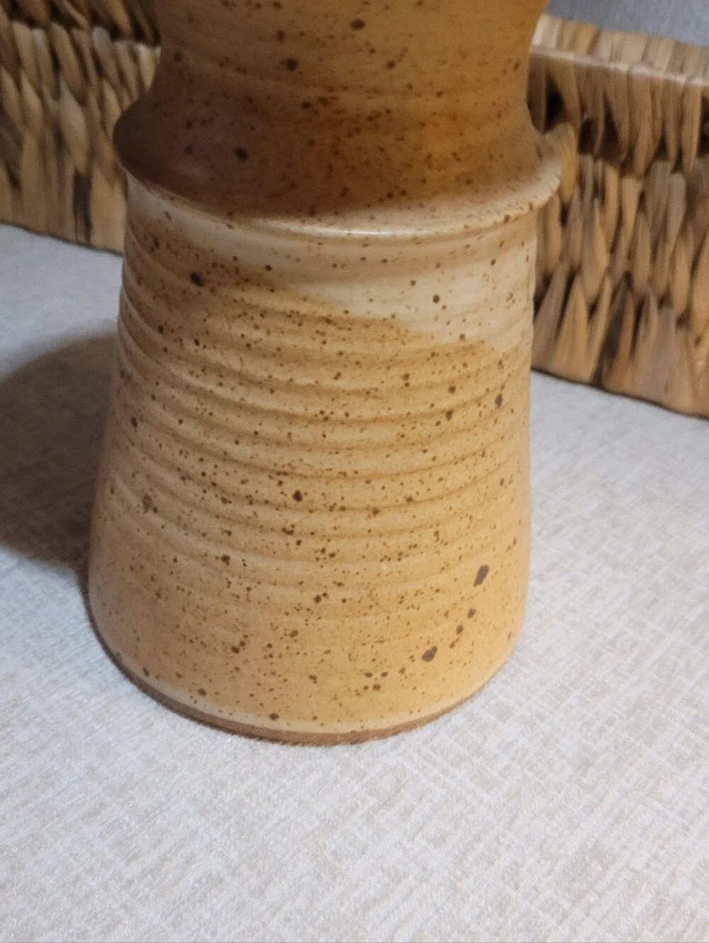 Handcrafted Ceramic Vase in Warm Tan. Vintage Mid Century Pottery